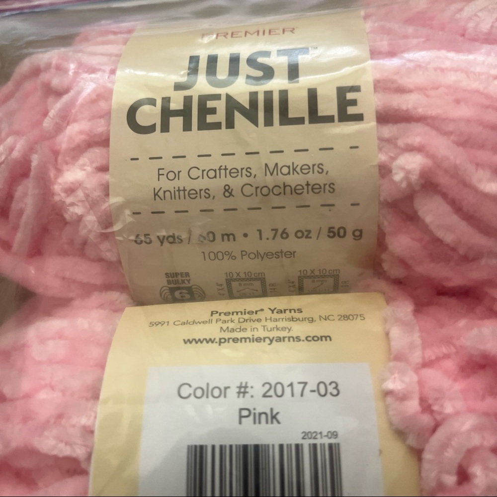 New 3 Skeins Premier Just Chenille Yarn  Pink 65 Yards 100% Polyester - Picture 2 of 3